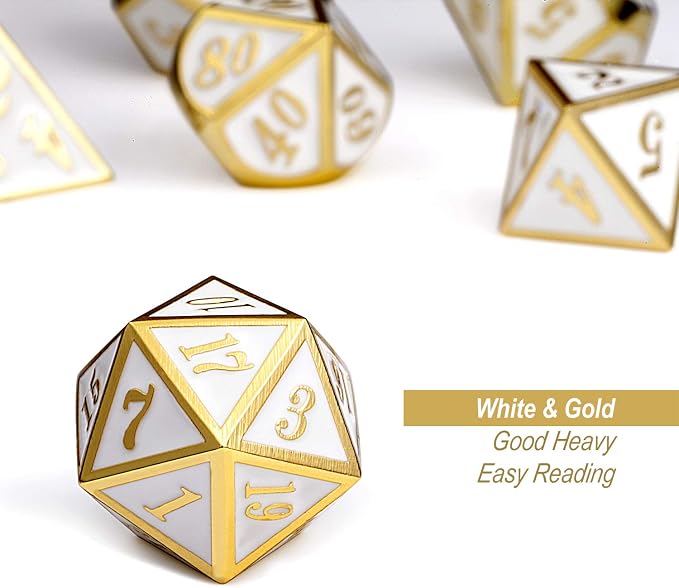 DnDnD White with Gold Number DND Dice Sets, Solid Metal Die with Free Gorgeous - Image 5