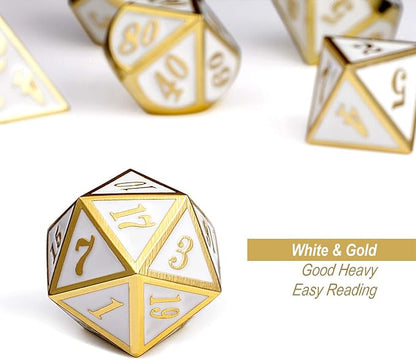 DnDnD White with Gold Number DND Dice Sets, Solid Metal Die with Free Gorgeous - Image 5