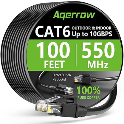 Aqerrow Cat6 Ethernet Cable 100FT, Outdoor Direct Burial Cat 6 Cable 24AWG High by EthernetCable