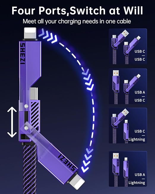 SHEZI Flat Nylon Braided Charger Cord Combo, USB A/C to C/L Multi Charge Cable - Image 2