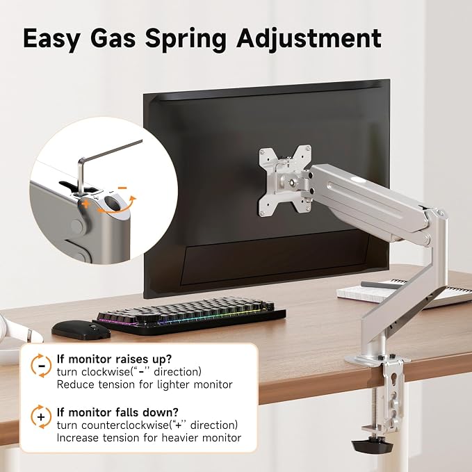 Suptek Single Monitor Mount Stand, Gas Spring Monitor Arm Desk Mount Fully - Image 6