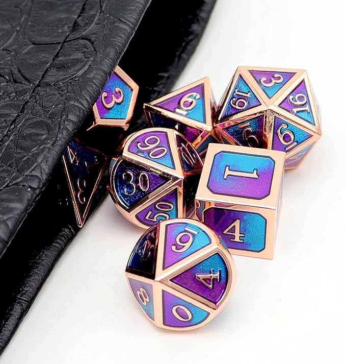 Haxtec Metal DND Dice Set D&D Gifts 7PCS Copper Blue Teal Purple Polyhedral RPG - Image 4