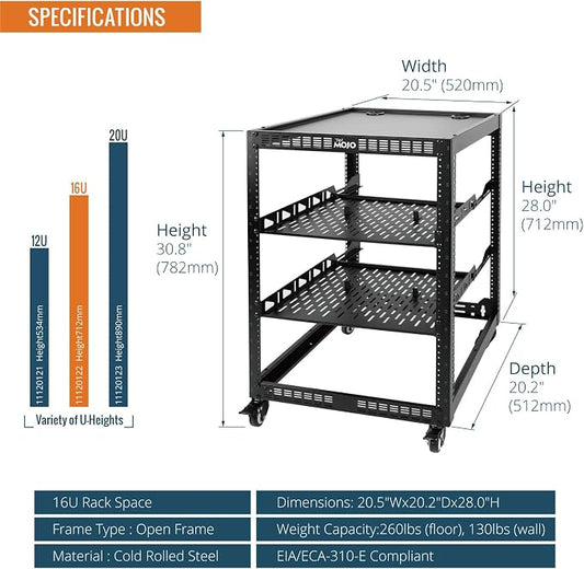 TECMOJO 16U Open Frame Network Rack - Image 2