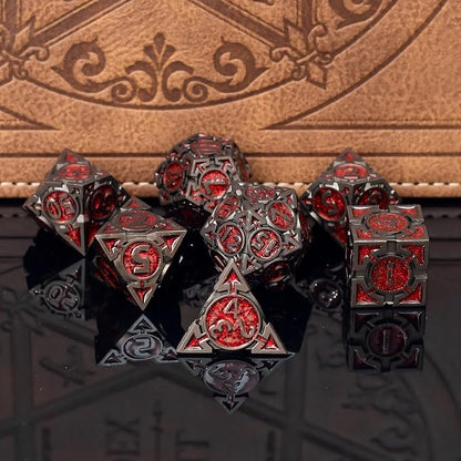 Red Black Nickel Finish Heavy Metal DND Dice Set - Image 2