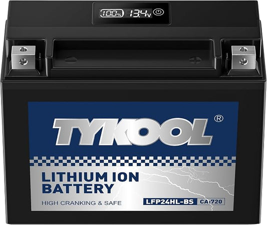 YTX24HL-BS High Performance Lithium LiFePO4 Motorcycle Battery, 2X Cranking by TYKOOL