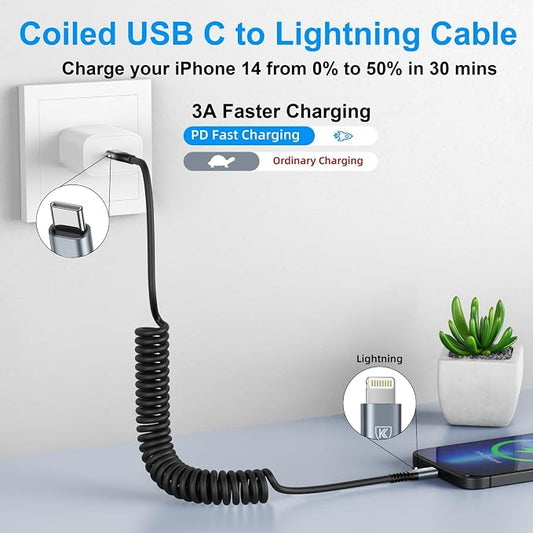 USB C to Lightning Cable 3FT 2Pack, Coiled iPhone Charger Fast Charging - Image 2