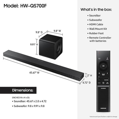 Samsung Q-Series Soundbar HW-QS700F 3.1.2 ch Subwoofer Convertible Fit - Image 2