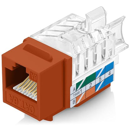 Everest 45° Angled RJ45 Cat6A Keystone Jacks 10-Pack in Orange by EverestMediaSolutions