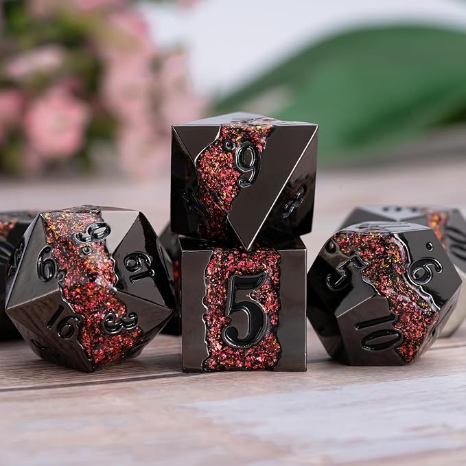 Metal DND Polyhedral Dice, Large Stripe Glitter Metallic Dice Set, Antique - Image 3