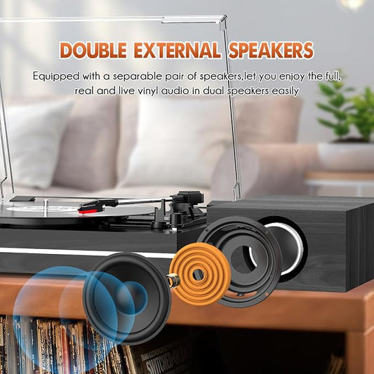 Vinyl Record Player with Dual Separate Stereo Speakers Vintage Turntable with - Image 2