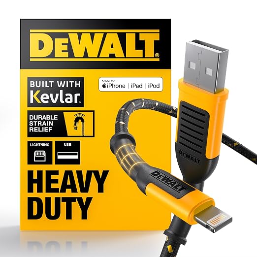 DEWALT Heavy Duty USB to Lightning Cable Durable iPhone Charger, Lightning by DEWALT