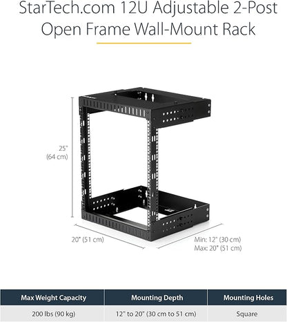 StarTech.com 2-Post 12U Heavy-Duty Wall Mount Network Rack, Wall Mount Data Rack - Image 2