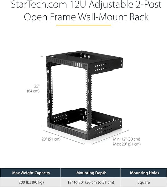 StarTech.com 2-Post 12U Heavy-Duty Wall Mount Network Rack, Wall Mount Data Rack - Image 2
