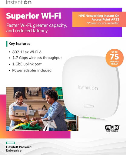 HPE Networking Instant On Access Point AP22 2x2 WiFi 6 Indoor Wireless Access - Image 3