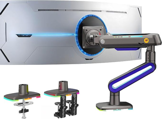 RGB Gaming Monitor-arm for Flat/Ultrawide/Curved Monitors 32 to 60 inch by NBERGONOMIC