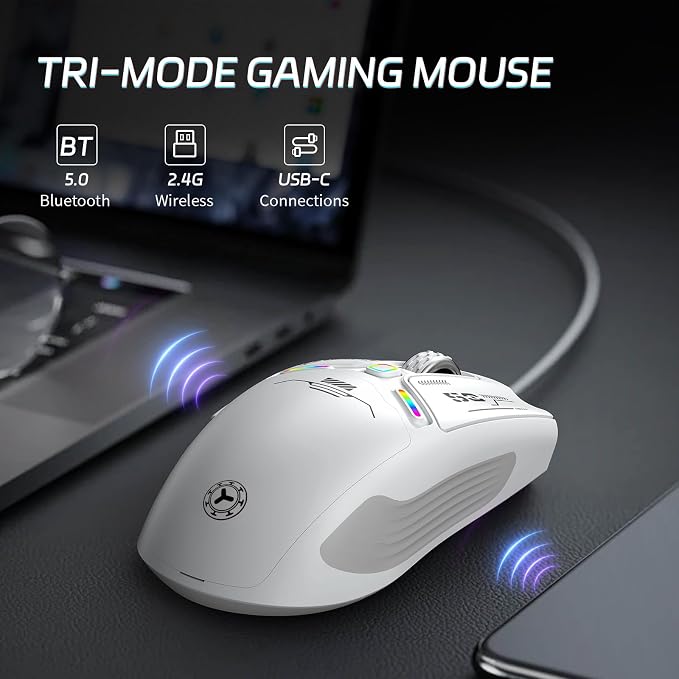 TENMOS M530 Wireless Gaming Mouse, 2.4G/Bluetooth/USB C Wired Rechargeable Mouse - Image 3
