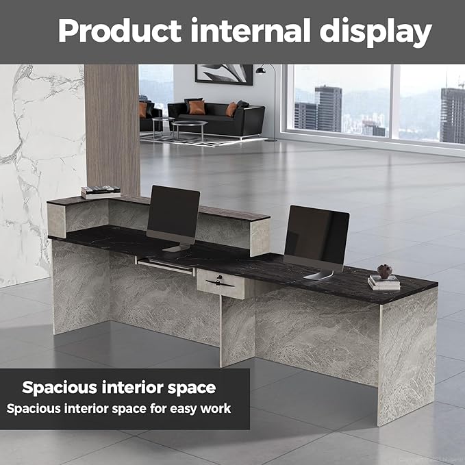 Reception Desk with Counter, Modern Front Desk Reception Counter with Keyboard - Image 7