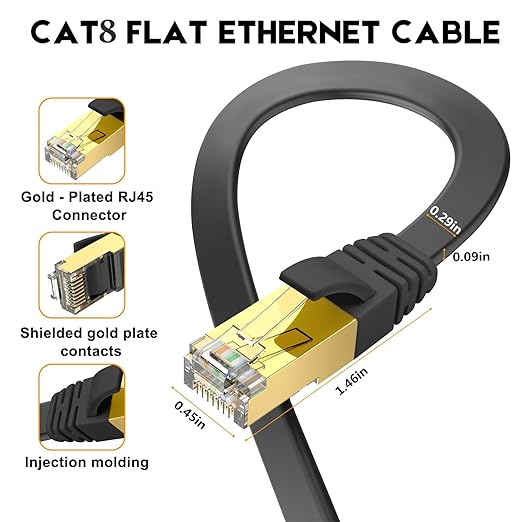Ercielook CAT8 Ethernet Cable 20 ft High Speed, Shielded Flat Internet Cable - Image 2