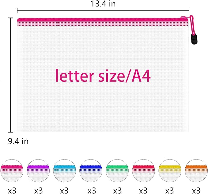 24pcs A4 Mesh Zipper Pouch Bags, Mesh Bags - Image 2