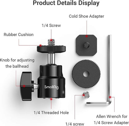 SmallRig 1/4" Camera Hot Shoe Mount, Ballhead Tripod - Image 5