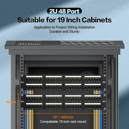 2U 48 Port Patch Panel CAT6A Patch Panel Rack Mount 19inch Ethernet Patch Panel - Image 7
