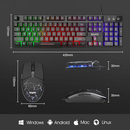 mafiti RK101 Computer Keyboard Mouse Combo Wired, RGB Backlit USB Keyboard - Image 6
