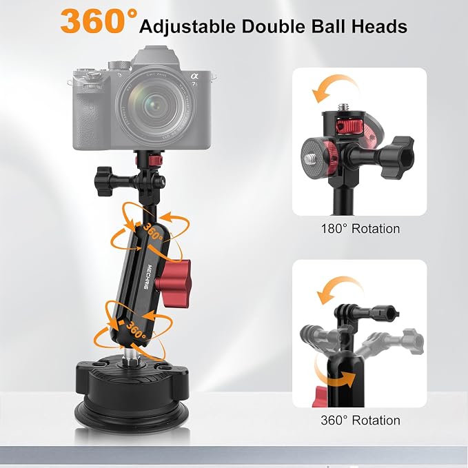 Camera Suction Cup Mount Kits-360°Ball Head Magic Arm, Double-Layer Suction Cup - Image 2
