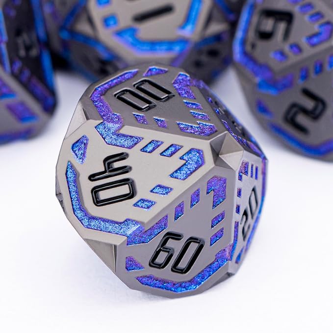 Metal DND Sci-fi Dice Set 7PCS Stripe Polyhedral Dice - Image 4