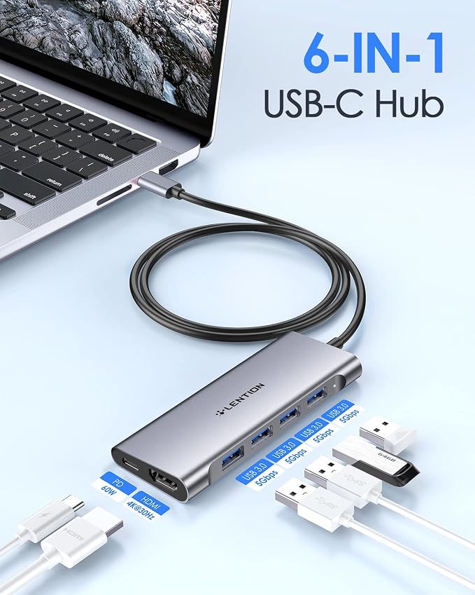 LENTION 3.3FT Long Cable USB C Multiport Hub - Image 2
