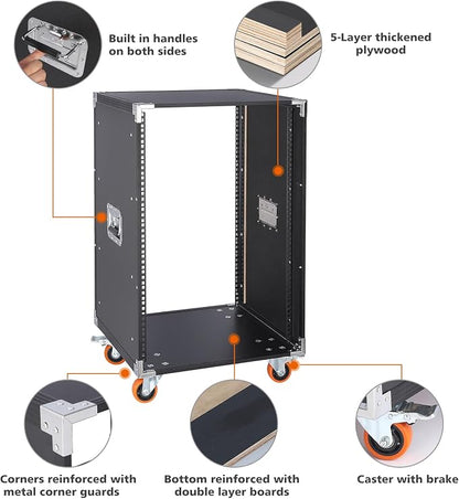 Movable AV Gear Rack 16U 19in Mobile Floor Standing Network Device Storage - Image 4
