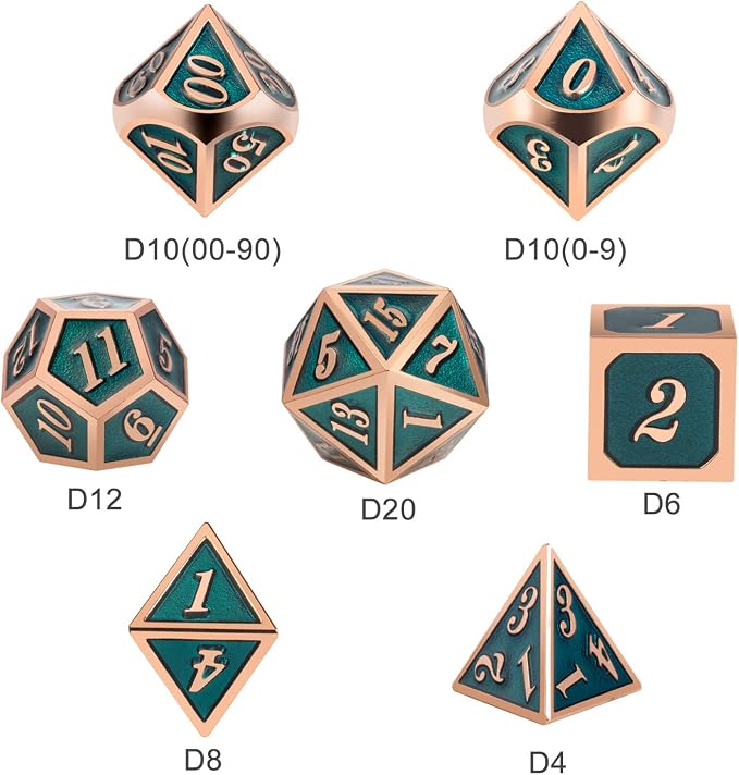 Teal D&D Metal Dice Set, DNDND 7 PCS Metallic Dungeons and Dragons Dice - Image 5