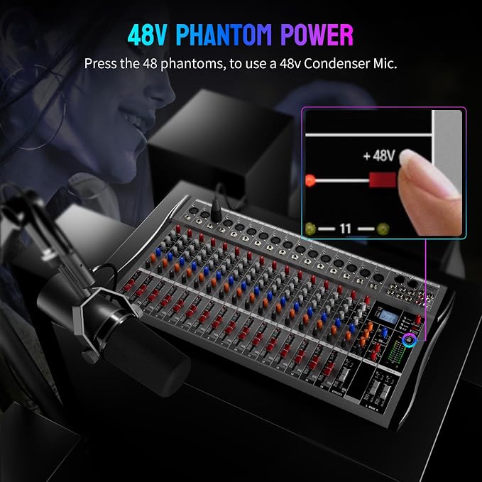 Professional DJ Audio Mixer, NEW BAXS 16 Channel DJ Bluetooth Controller Sound - Image 2