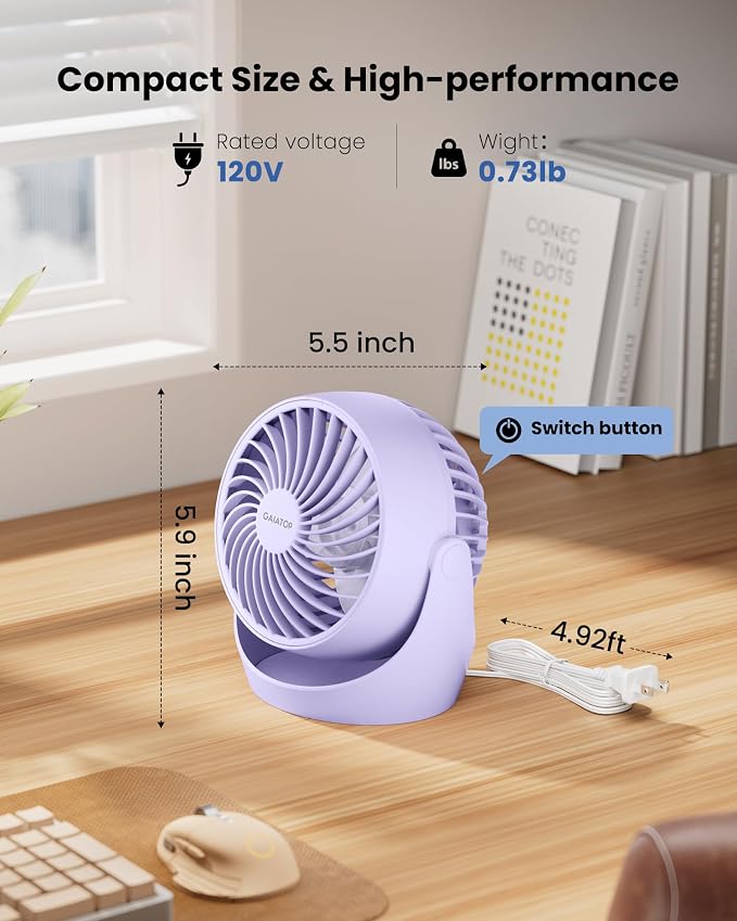 Gaiatop Desk Fan, 5-Inch Portable Electric Table Desktop Air Circulator Fans - Image 4