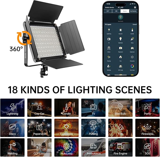 RGB Full Color LED Video Light, GVM 3 Pieces Photography Lighting Kit - Image 4