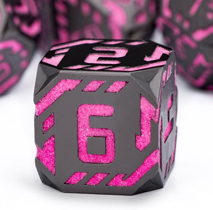 Metal DND Sci-fi Dice Set 7PCS Luminous Pink Stripe Polyhedral Dice - Image 5