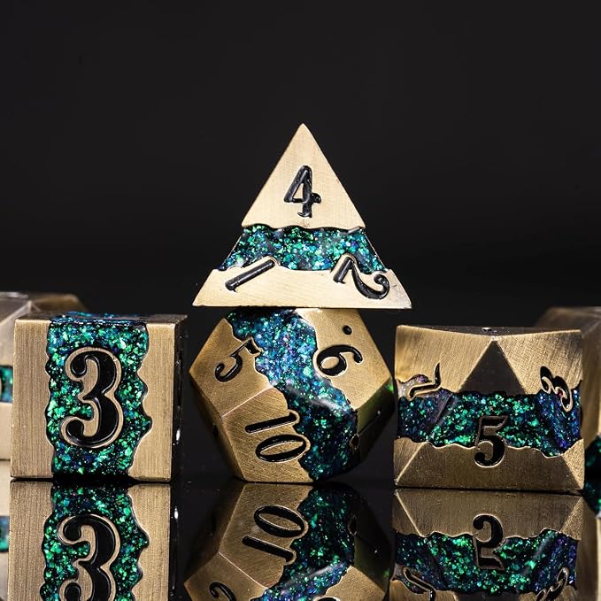 Metal RPG Dice Set, Mica Glitter Stripe Dice DND, Antique Bronze Dice 7pcs Set - Image 5