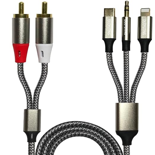 3 in 1 Audio Cable, iOS Phone/3.5mm AUX/USB C to 2 RCA, Stereo Audio Adapter by DUOYUTING