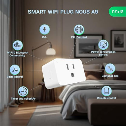 NOUS Wi-Fi Smart Plug 15A, Dual-Band 2.4GHz & 5GHz, Energy Monitoring, - Image 2