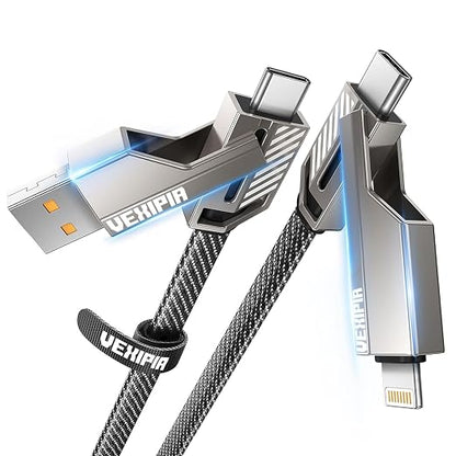 4-in-1 USB C Cable 45W 5FT Lightning Cable Fast Charging Flat Nylon Braided by Vexipia