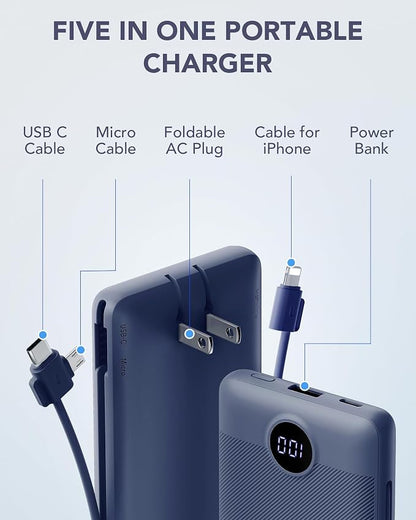 VRURC Portable Charger Built-in Cables and AC Wall Plug, USB C Power Bank - Image 2
