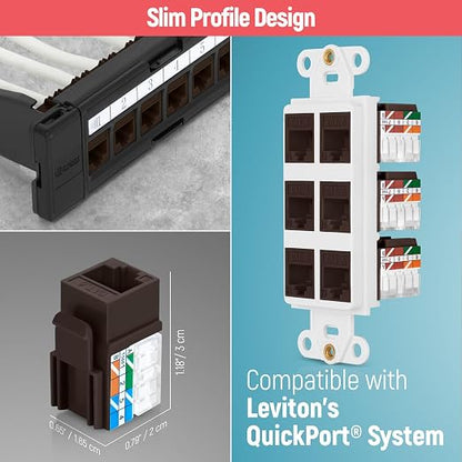 Everest 90° Angled RJ45 Cat6 Keystone Jacks 10-Pack in Brown - Image 6
