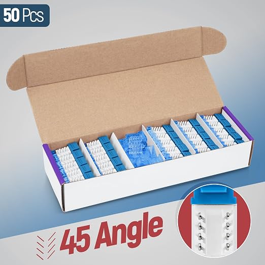 Everest 45° Angled RJ45 Cat5e Keystone Jacks 50-Pack in Blue - Image 2