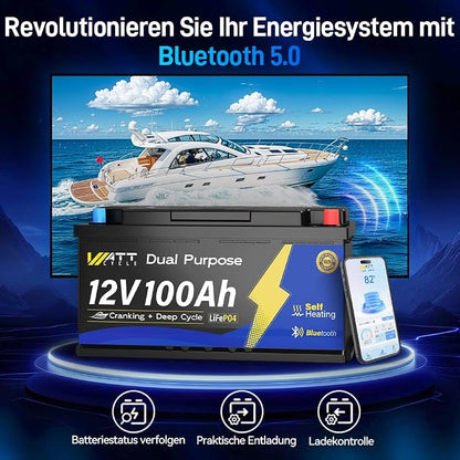 12V 100Ah Dual Purpose Marine Cranking LiFePO4 Lithium Battery Bluetooth - Image 4