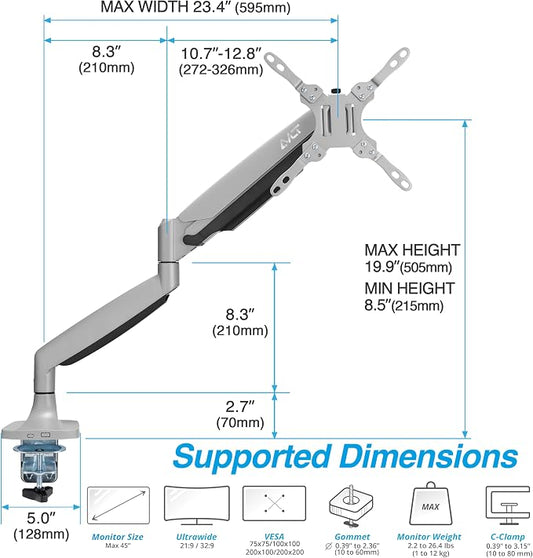 AVLT Single 17"-45" Monitor Arm Desk Mount Premium Mechanical Spring fits One - Image 2