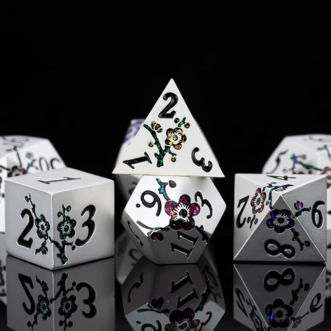 7 PCS Solid Metallic Flower D&D Dice Set, Metal Dungeons and Dragons Dice Set - Image 4