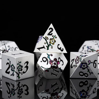 7 PCS Solid Metallic Flower D&D Dice Set, Metal Dungeons and Dragons Dice Set - Image 4