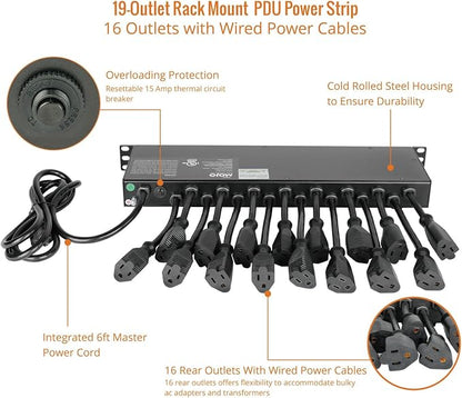 Tecmojo 1U Rack Mount 19 Outlet PDU Power Distribution Unit Power Strip Circuit - Image 5