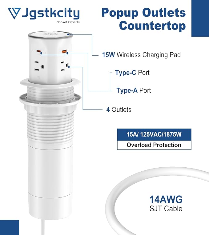 Jgstkcity Pop Up Outlet for Countertop 3.15-inch Desk Wire Hole Insert - Image 7