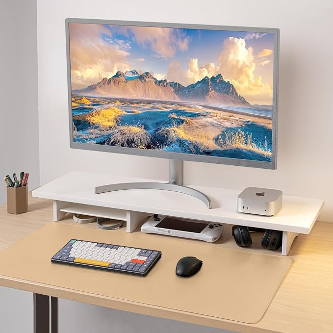 Bamboo Dual Monitor Stand Riser White, 2-Tier Desk Monitor Riser - Image 7