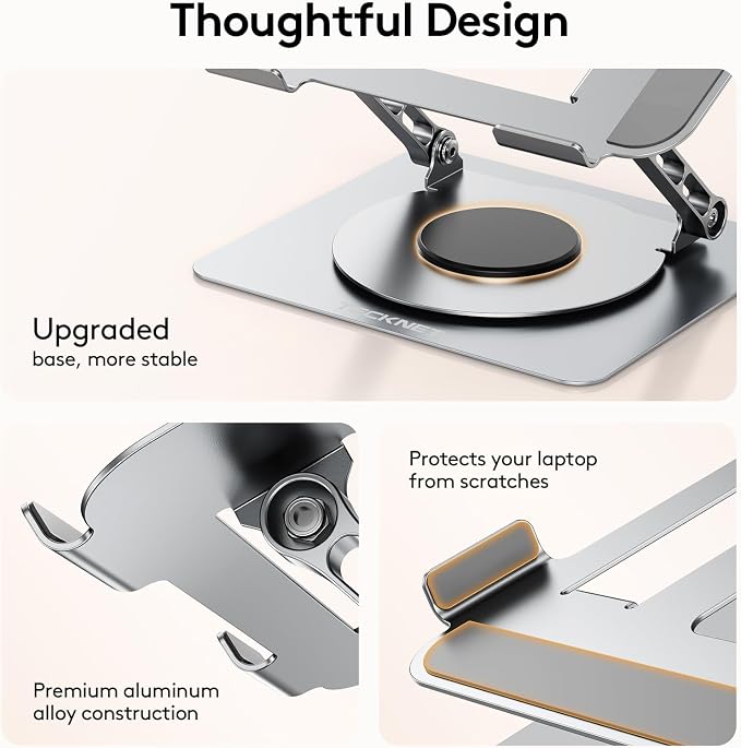 TECKNET Laptop Stand for Desk, 360 Rotating Base, Ergonomic Foldable Computer - Image 6